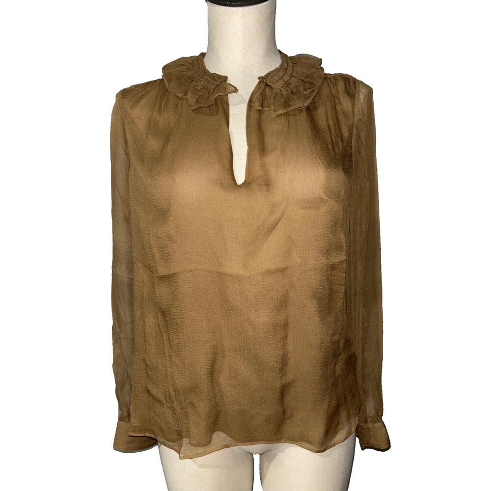 Frame Women’s Silk Shirred Ruffle Neck Blouse Top size XS NWT Boho Elegant